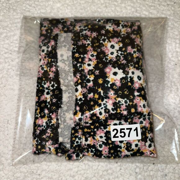 Wild Fable Cropped Long Sleeve Shirt Black Pink White Floral Ribbed Medium GUC - Picture 10 of 10